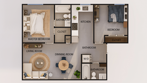 Floor plan for 2 beds, 2 baths, 900 sqft